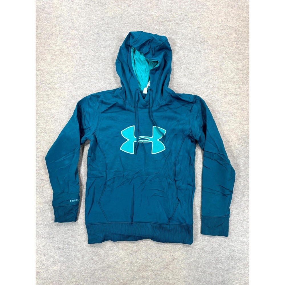 Under Armour ColdGear Storm Hoodie Women Small Teal Logo Fleece Lined Pullover